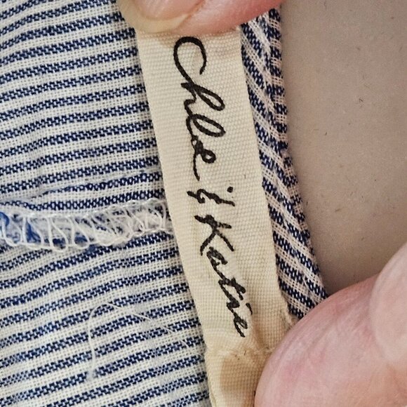 Chloe & Katie Blue Medium Striped Boho  Cottagecore Embroidered Wrap Top - Picture 5 of 10